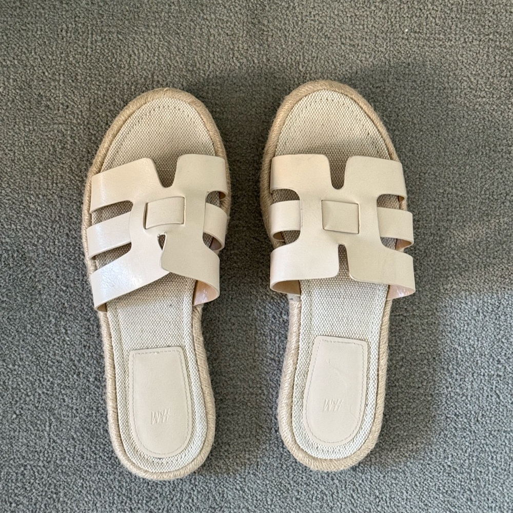H&M Cream Slip-On Sandals with Geometric Cutouts